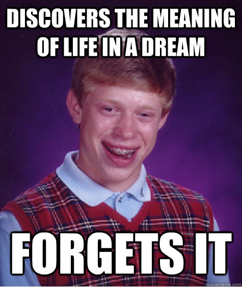 discovers the meaning of life in a dream forgets it  Bad Luck Brian