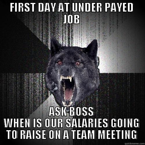 FIRST DAY AT UNDER PAYED JOB ASK BOSS WHEN IS OUR SALARIES GOING TO RAISE ON A TEAM MEETING Insanity Wolf