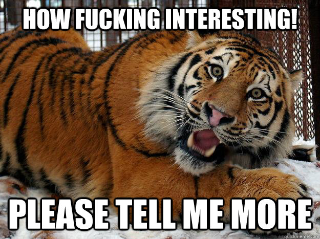 How Fucking Interesting! Please tell me more  Fascinated Tiger