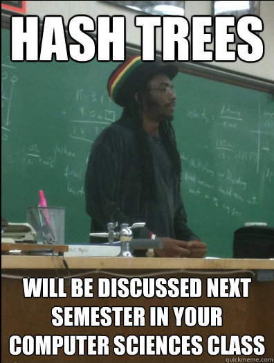 Hash Trees will be discussed next semester in your computer sciences class  Rasta Science Teacher