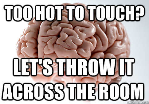 Too hot to touch? Let's throw it across the room  Scumbag Brain