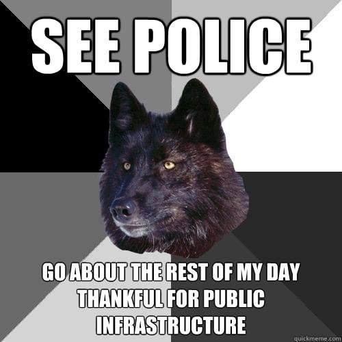 See Police Go about the rest of my day thankful for public infrastructure  Sanity Wolf