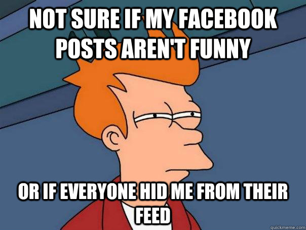 Not sure if my facebook posts aren't funny or if everyone hid me from their feed  Futurama Fry