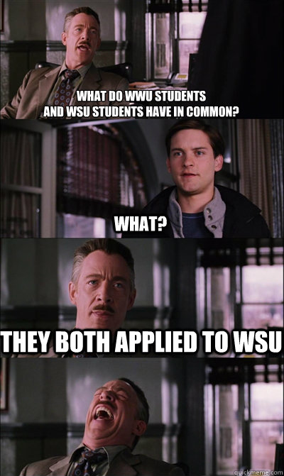 What do WWU Students 
And WSU Students have in common? what? They both applied to wsu  - What do WWU Students 
And WSU Students have in common? what? They both applied to wsu   JJ Jameson