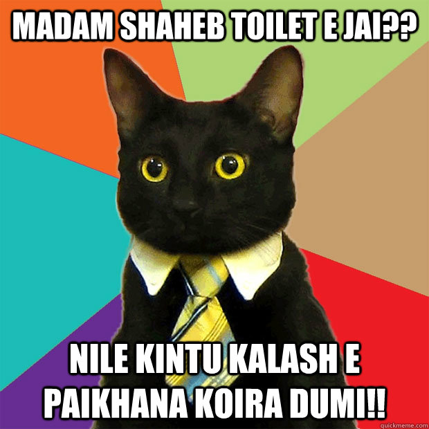 madam shaheb toilet e jai?? nile kintu kalash e paikhana koira dumi!!  Business Cat