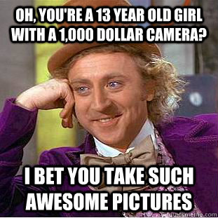 Oh, you're a 13 year old girl with a 1,000 dollar camera? I bet you take such awesome pictures  Condescending Wonka