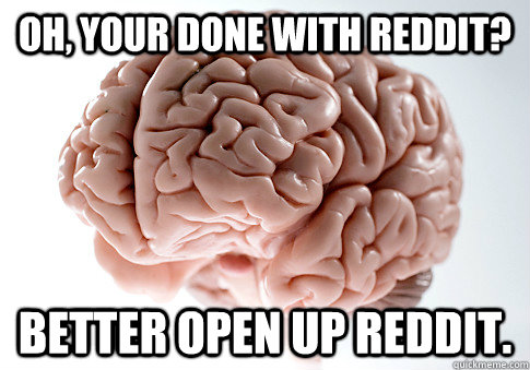 OH, YOUR DONE WITH REDDIT? BETTER OPEN UP REDDIT.  - OH, YOUR DONE WITH REDDIT? BETTER OPEN UP REDDIT.   Scumbag Brain