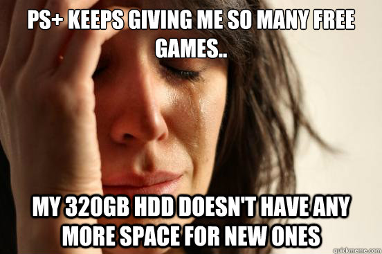 PS+ keeps giving me so many free games.. my 320gb hdd doesn't have any more space for new ones  First World Problems