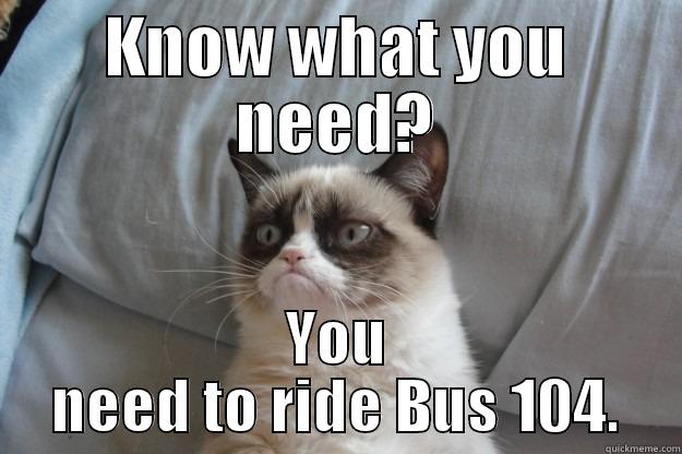 KNOW WHAT YOU NEED? YOU NEED TO RIDE BUS 104. Grumpy Cat