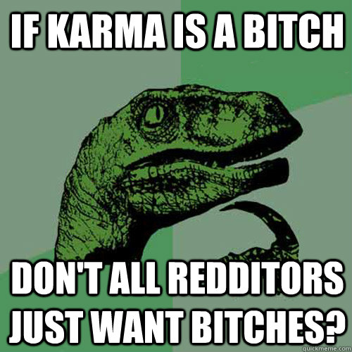 If Karma is a bitch Don't all redditors just want bitches? - If Karma is a bitch Don't all redditors just want bitches?  Philosoraptor