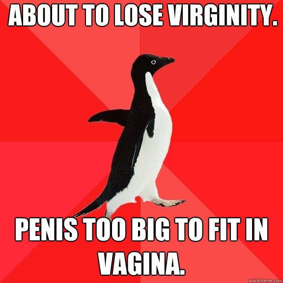 About to lose virginity. Penis too big to fit in vagina.  Socially Awesome Penguin