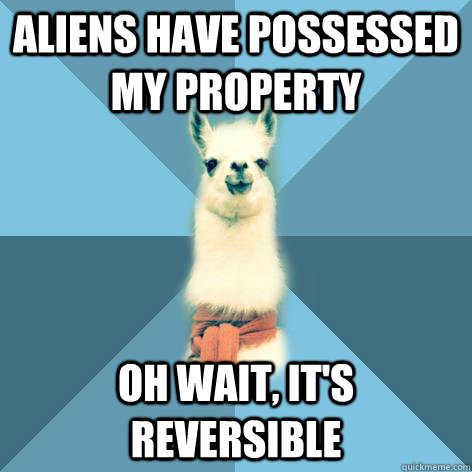 ALIENS HAVE POSSESSED MY PROPERTY OH WAIT, IT'S REVERSIBLE  Linguist Llama