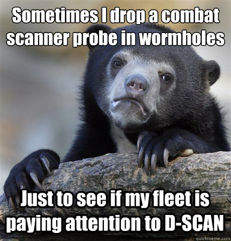 Sometimes I drop a combat scanner probe in wormholes Just to see if my fleet is paying attention to D-SCAN  Confession Bear