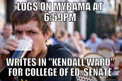 KW for Senate - LOGS ON MYBAMA AT 6:59PM WRITES IN 