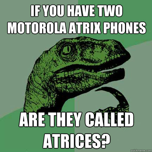 If you have two motorola atrix phones are they called atrices?  Philosoraptor