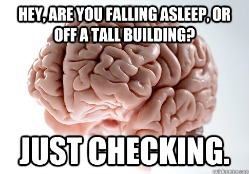 Hey, are you falling asleep, or off a tall building? Just checking. - Hey, are you falling asleep, or off a tall building? Just checking.  Scumbag Brain