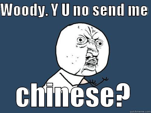 WOODY. Y U NO SEND ME  CHINESE? Y U No