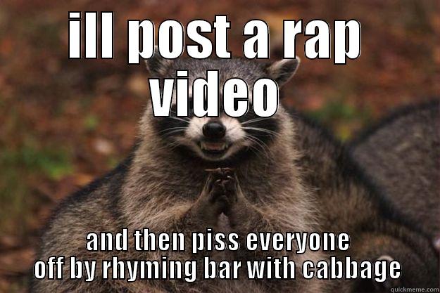 ILL POST A RAP VIDEO AND THEN PISS EVERYONE OFF BY RHYMING BAR WITH CABBAGE Evil Plotting Raccoon