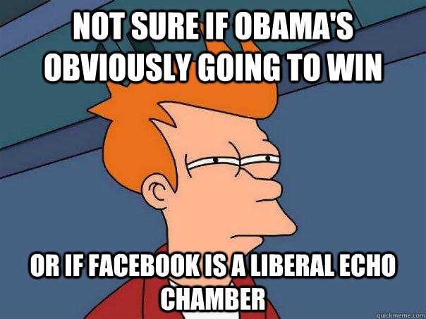 Not sure if Obama's obviously going to win Or if Facebook is a liberal echo chamber  Futurama Fry