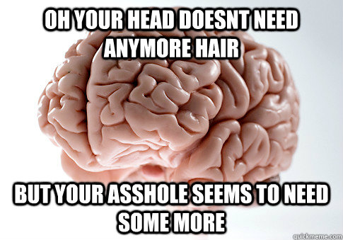 oh your head doesnt need anymore hair but your asshole seems to need some more  Scumbag Brain