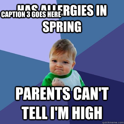 Has allergies in spring parents can't tell i'm high Caption 3 goes here - Has allergies in spring parents can't tell i'm high Caption 3 goes here  Success Kid