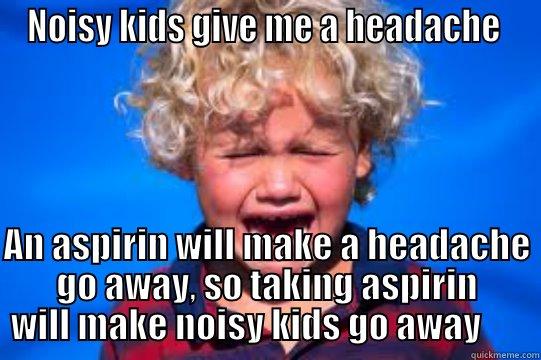 NOISY KIDS GIVE ME A HEADACHE                                                                                                                   AN ASPIRIN WILL MAKE A HEADACHE GO AWAY, SO TAKING ASPIRIN WILL MAKE NOISY KIDS GO AWAY       Misc