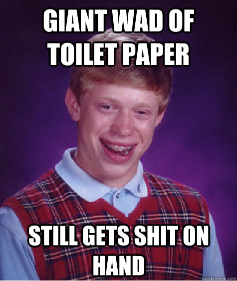 Giant wad of toilet paper still gets shit on hand  Bad Luck Brian