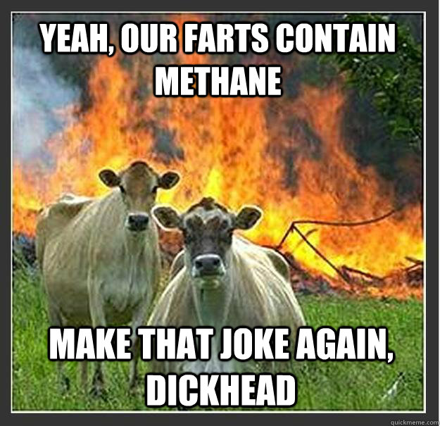 Yeah, our farts contain methane Make that joke again, dickhead  Evil cows