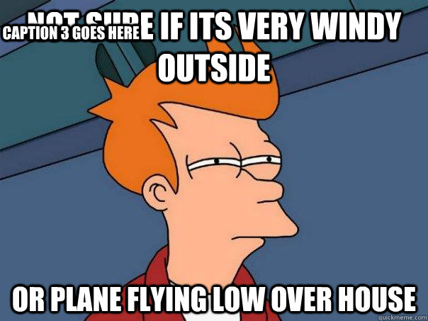 Not sure if its very windy outside Or plane flying low over house Caption 3 goes here  Futurama Fry