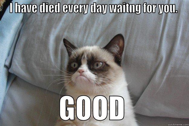 I HAVE DIED EVERY DAY WAITNG FOR YOU. GOOD Grumpy Cat