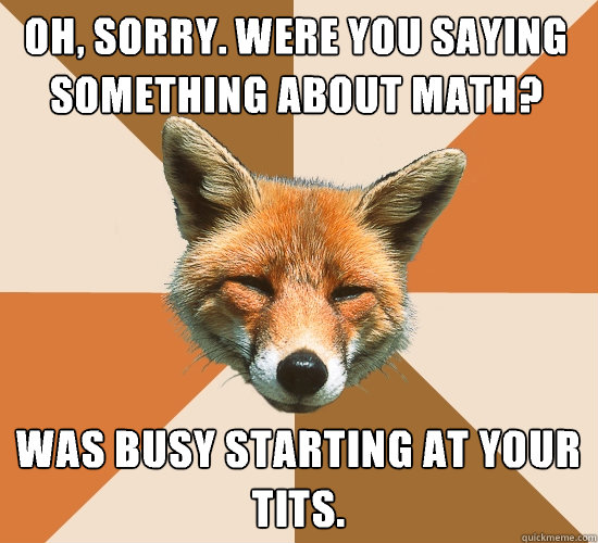 oh, sorry. were you saying something about math?
 was busy starting at your tits.  Condescending Fox