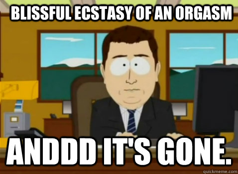 Blissful ecstasy of an orgasm anddd it's gone.  South Park Banker