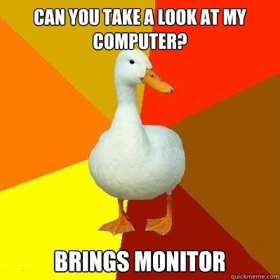 Can you take a look at my computer? Brings monitor  Tech Impaired Duck