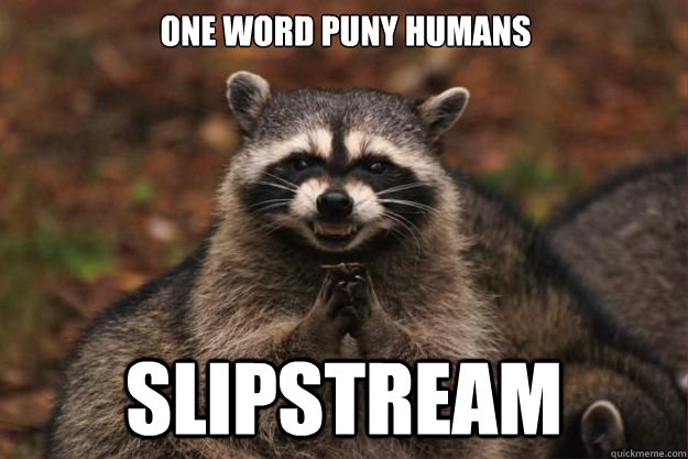 One word puny humans SLIPSTREAM - One word puny humans SLIPSTREAM  Evil Plotting Raccoon