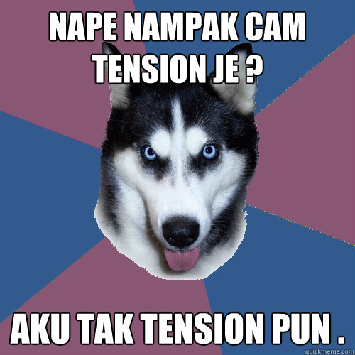 nape nampak cam tension je ? aku tak tension pun .  Creeper Canine