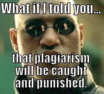 WHAT IF I TOLD YOU...  THAT PLAGIARISM WILL BE CAUGHT AND PUNISHED. Matrix Morpheus