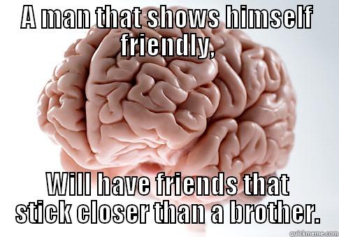 A MAN THAT SHOWS HIMSELF FRIENDLY, WILL HAVE FRIENDS THAT STICK CLOSER THAN A BROTHER. Scumbag Brain