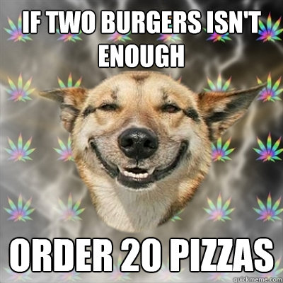 If two burgers isn't enough order 20 pizzas  Stoner Dog