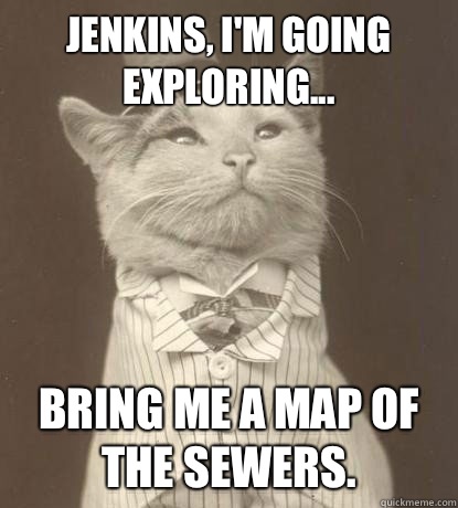 Jenkins, I'm going exploring... Bring me a map of the sewers.  Aristocat