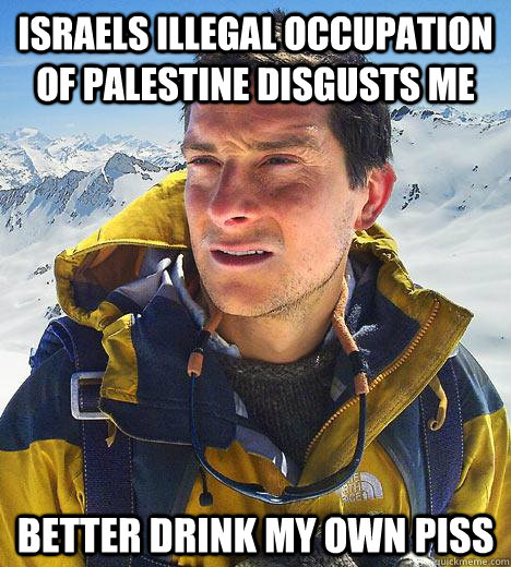 Israels illegal occupation of palestine disgusts me Better drink my own piss  Bear Grylls