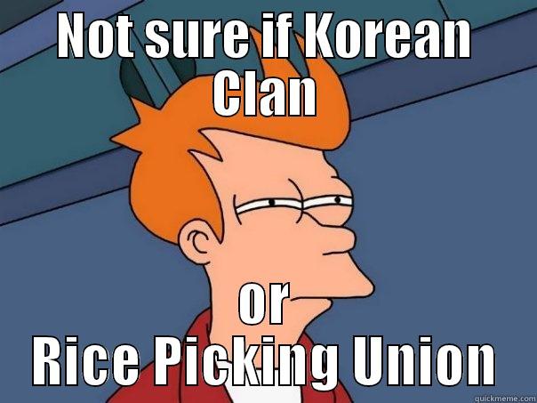 NOT SURE IF KOREAN CLAN OR RICE PICKING UNION Futurama Fry