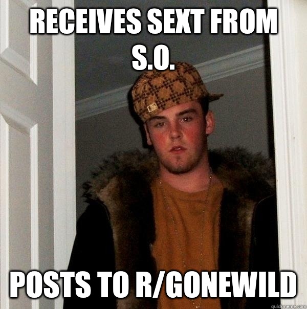 Receives sext from s.o. Posts to r/gonewild  Scumbag Steve