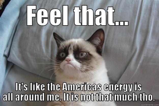 FEEL THAT... IT'S LIKE THE AMERICAS ENERGY IS ALL AROUND ME. IT IS NOT THAT MUCH THO. Grumpy Cat