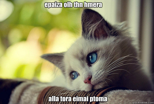 epaiza olh thn hmera alla tora eimai ptoma  First World Problems Cat