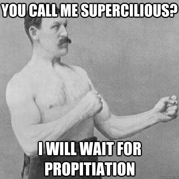 You call me supercilious? I will wait for propitiation - You call me supercilious? I will wait for propitiation  overly manly man