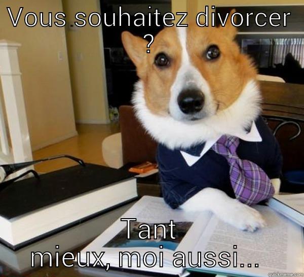 VOUS SOUHAITEZ DIVORCER ? TANT MIEUX, MOI AUSSI...  Lawyer Dog