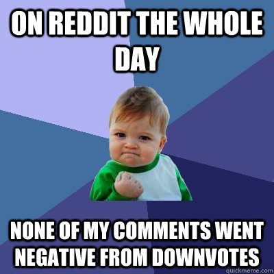 on reddit the whole day none of my comments went negative from downvotes  Success Kid