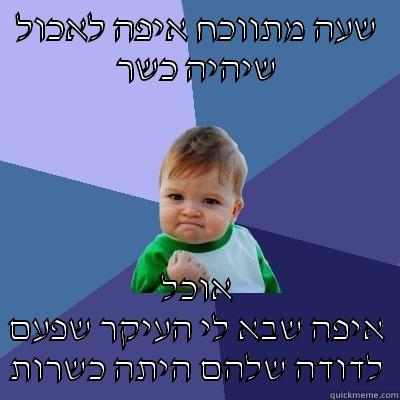 שעה מתווכח איפה לאכול שיהיה כשר אוכל איפה שבא לי העיקר שפעם לדודה שלהם היתה כשרות Success Kid