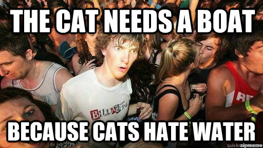 the cat needs a boat because cats hate water - the cat needs a boat because cats hate water  Suddenly Clarity Clarence