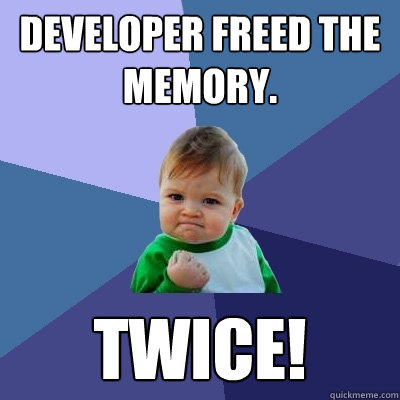 Developer freed the memory. Twice! - Developer freed the memory. Twice!  Success Kid